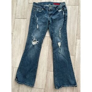 Vigoss‎ Jeans Flare Leg Distressed Dark Wash Denim Jeans